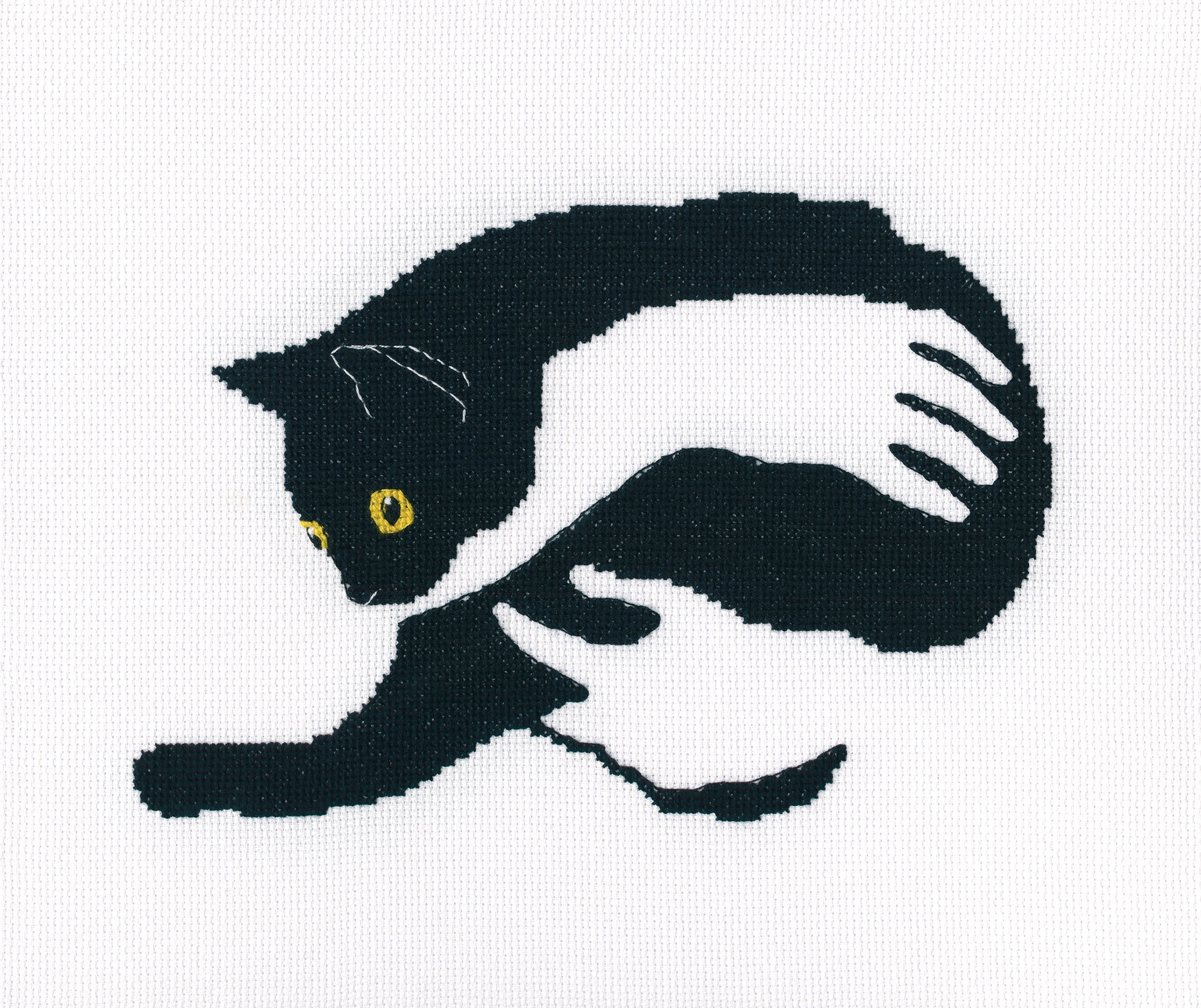 Among Black Cats M669 Counted Cross Stitch Kit featuring black cat design, Aida canvas, and colorful threads.