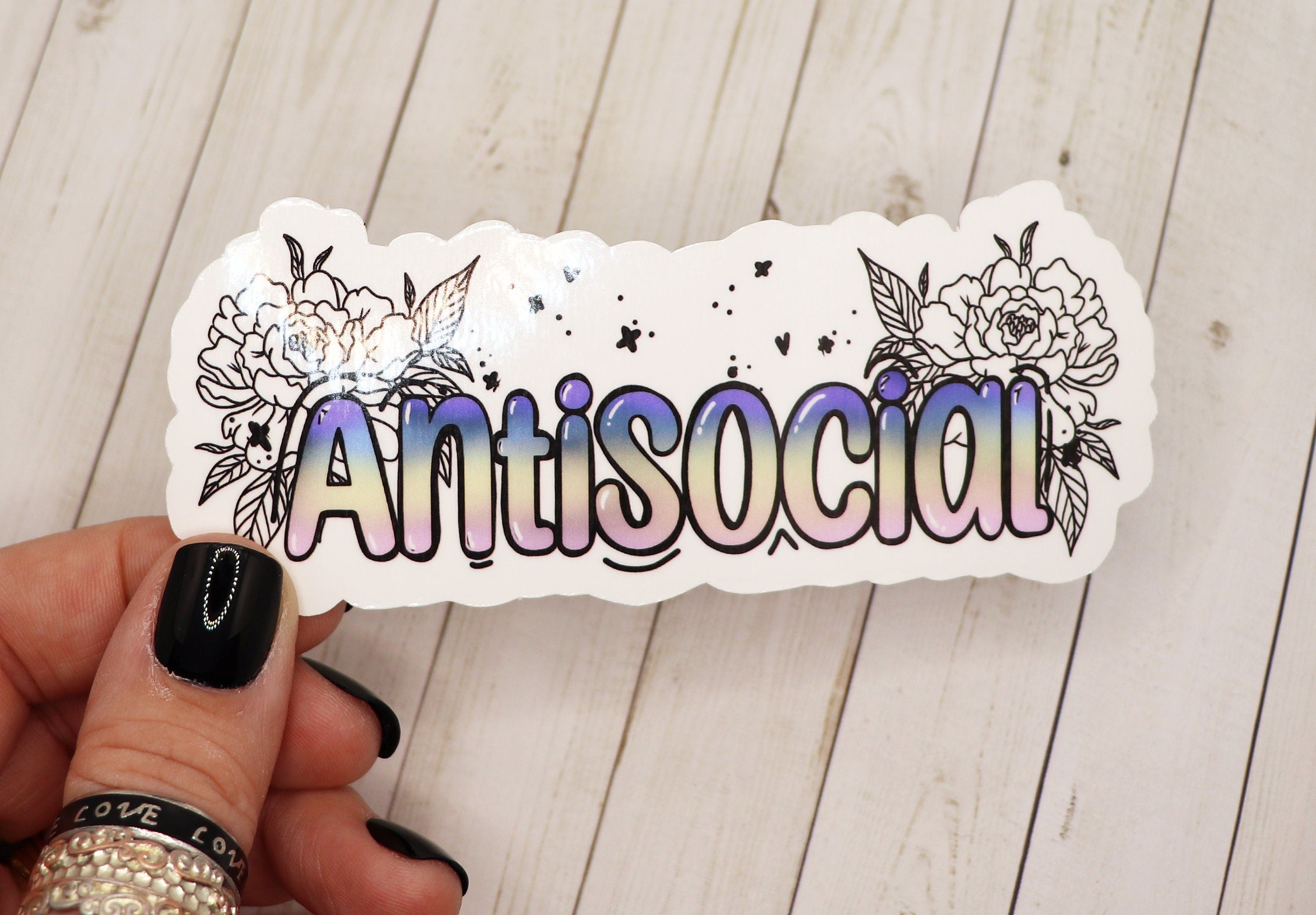 Antisocial Vinyl Sticker measuring 3.5 inches, featuring a matte finish and laminated for durability, ideal for personalizing various items.