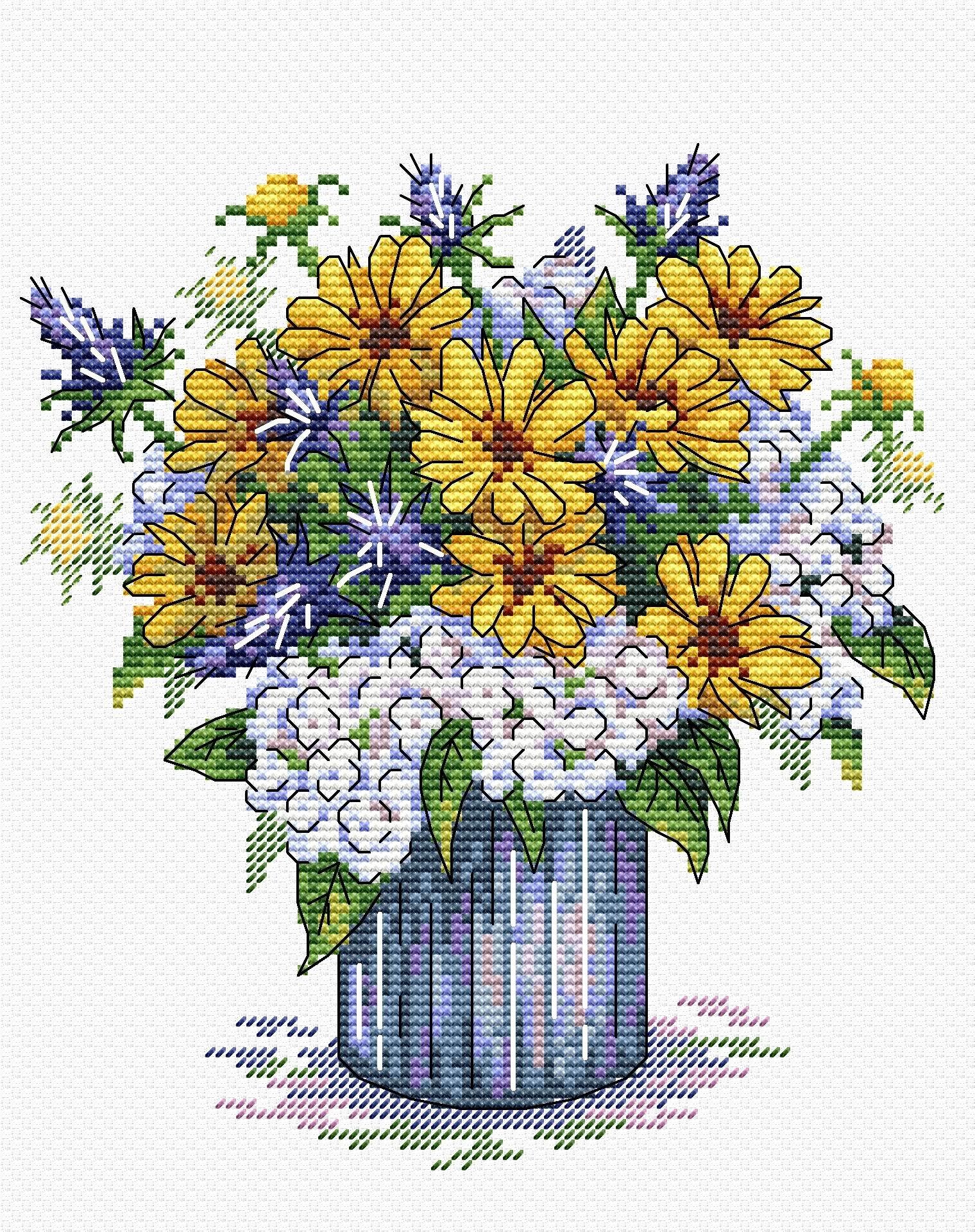 Aroma Melody SM-502 Counted Cross-Stitch Kit featuring white AIDA canvas, colorful threads, and detailed instructions.