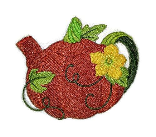 Autumn Elegance Teapot embroidered patch featuring intricate design and vibrant colors, perfect for sewing or iron-on application.