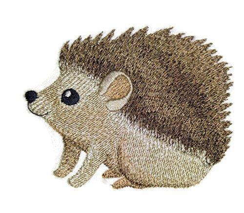 A high-quality embroidered patch featuring a cute baby hedgehog design, perfect for iron-on or sew-on applications on garments.