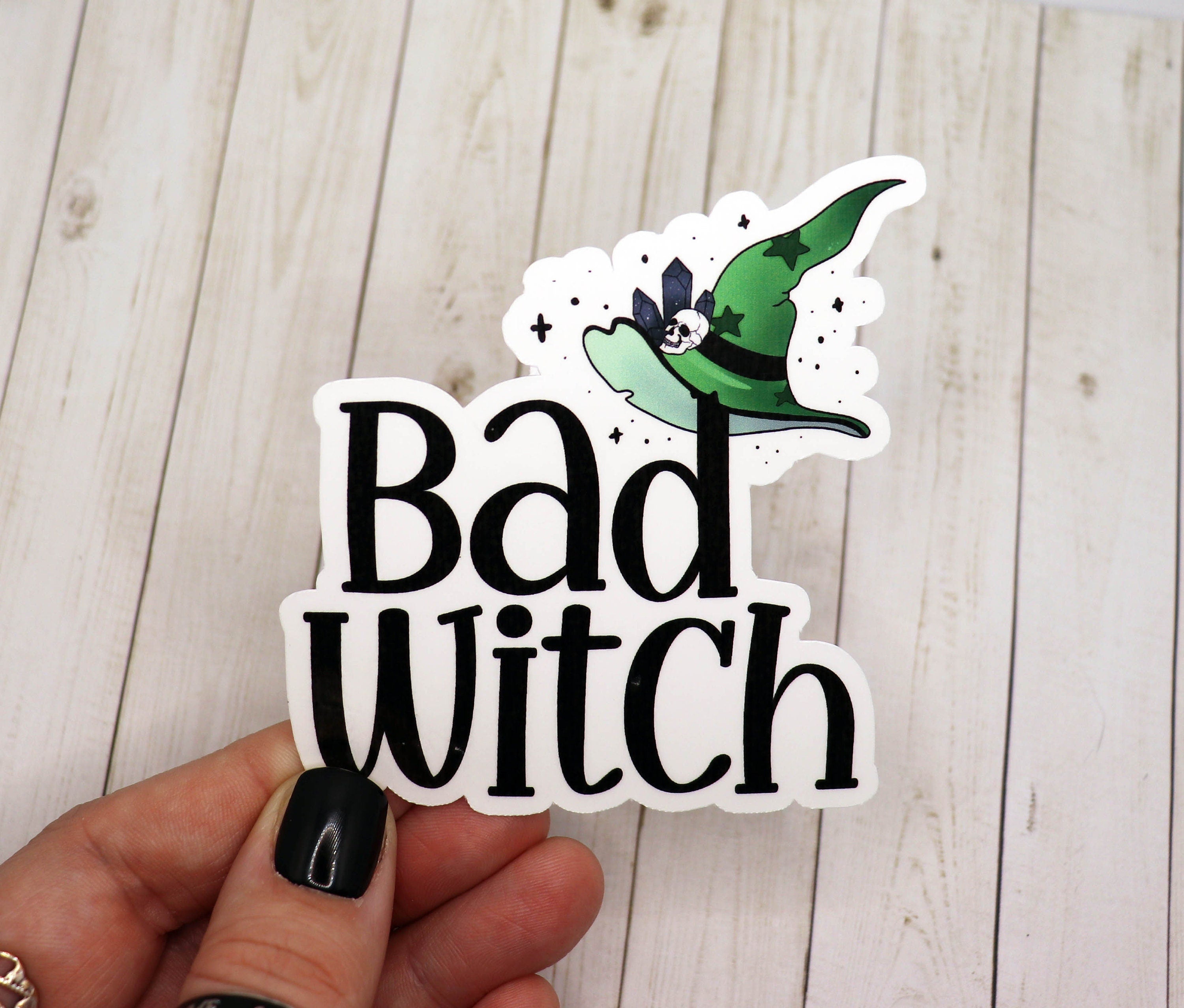 A stylish Bad Witch Sticker featuring a mystical design, perfect for personalizing various items.