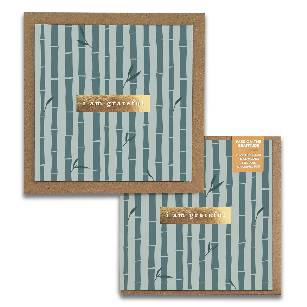 A set of Bamboo Gratitude Greeting Cards featuring gold foil stamping and kraft envelopes, elegantly designed for expressing gratitude.