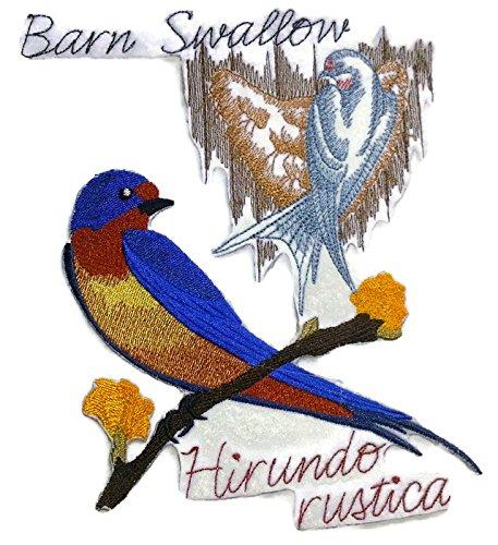 Barn Swallow embroidered patch featuring intricate design on a cotton base, ideal for iron-on or sewing applications.