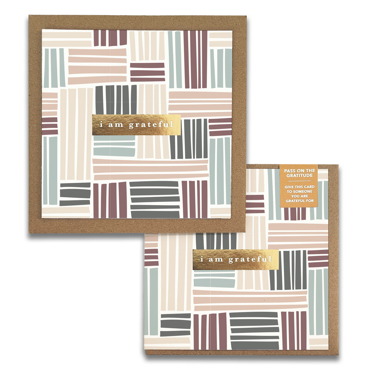 Basketweave Gratitude Greeting Cards featuring gold foil stamping and kraft envelopes, perfect for expressing gratitude.