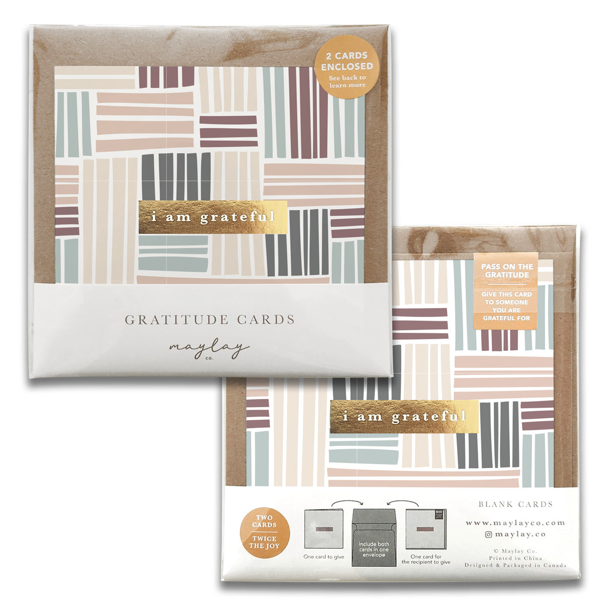 Basketweave Gratitude Greeting Cards featuring gold foil stamping and kraft envelopes, perfect for expressing gratitude.