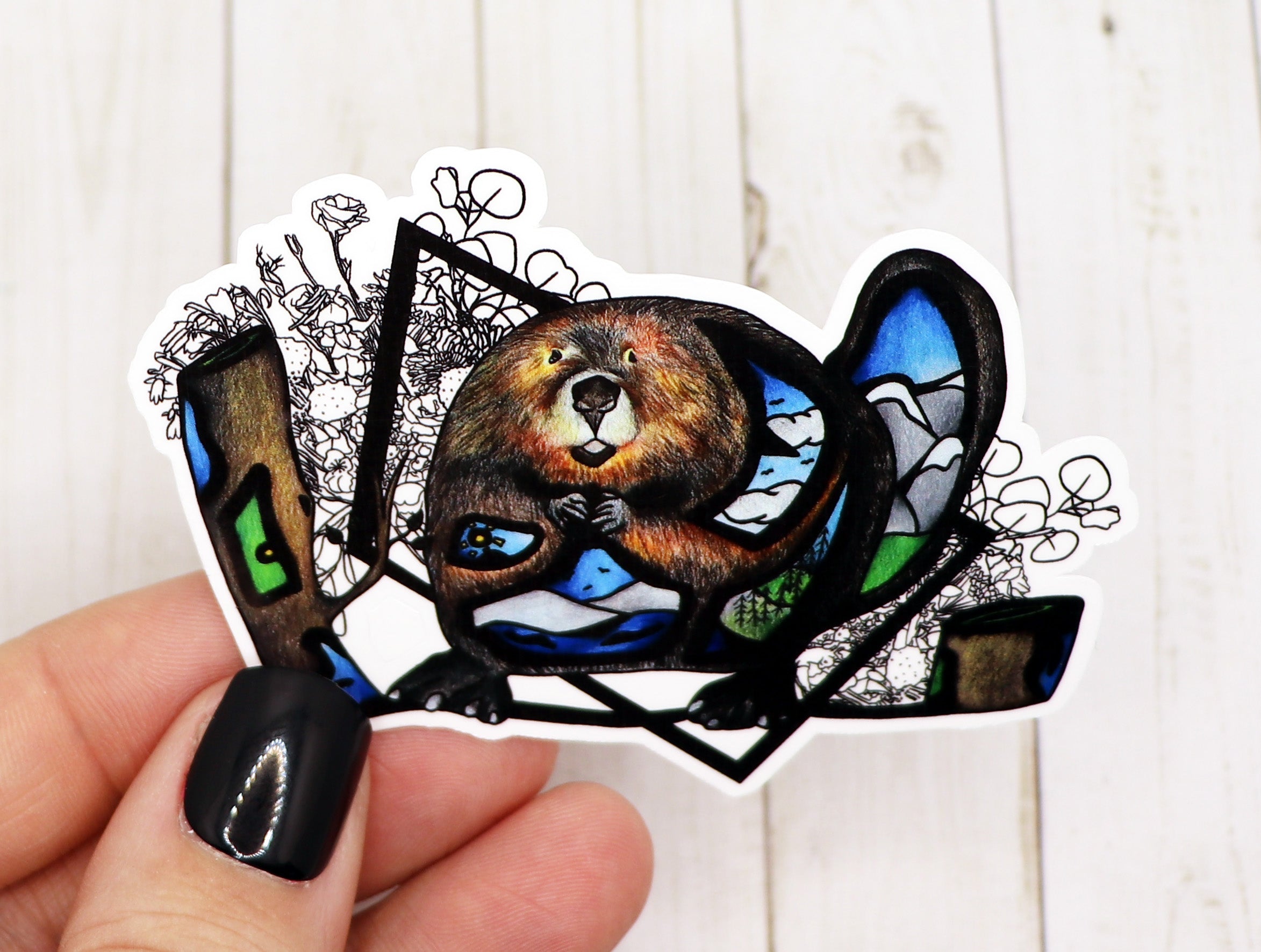 A vibrant Beaver Sticker made of high-quality matte vinyl, showcasing a charming beaver design, perfect for personalizing various items.