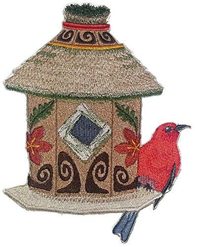 Tiki Birdhouse embroidered patch featuring Apapane design, ideal for iron-on or sewing applications on garments.