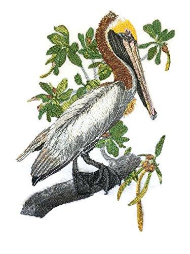 Birds Kingdom Brown Pelican embroidered patch, showcasing intricate details and vibrant colors, perfect for iron-on or sewing applications.