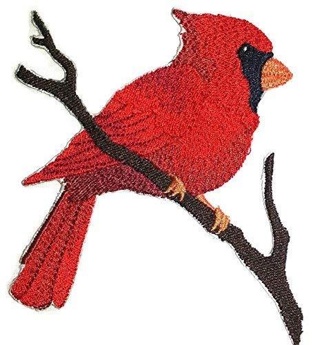 Single Cardinal Bird embroidered patch on a cotton base, showcasing vibrant colors and intricate stitching.