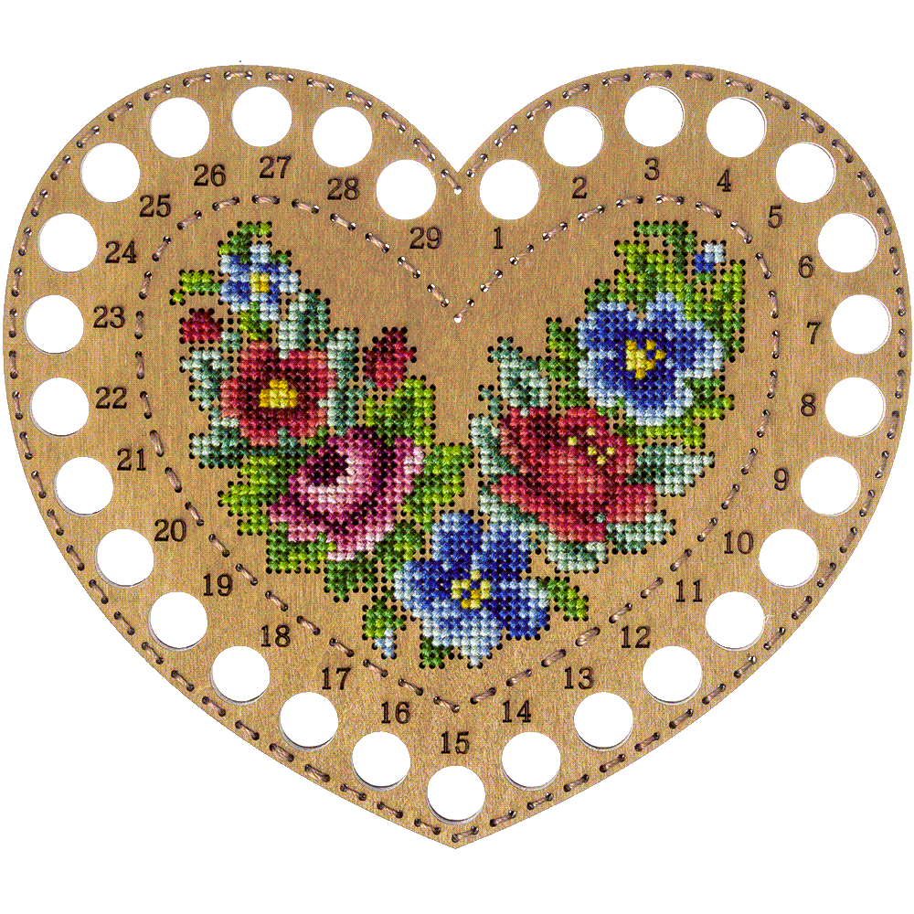 Wooden embroidery blank FLHW-017 with perforated design, thread, and needle for crafting.