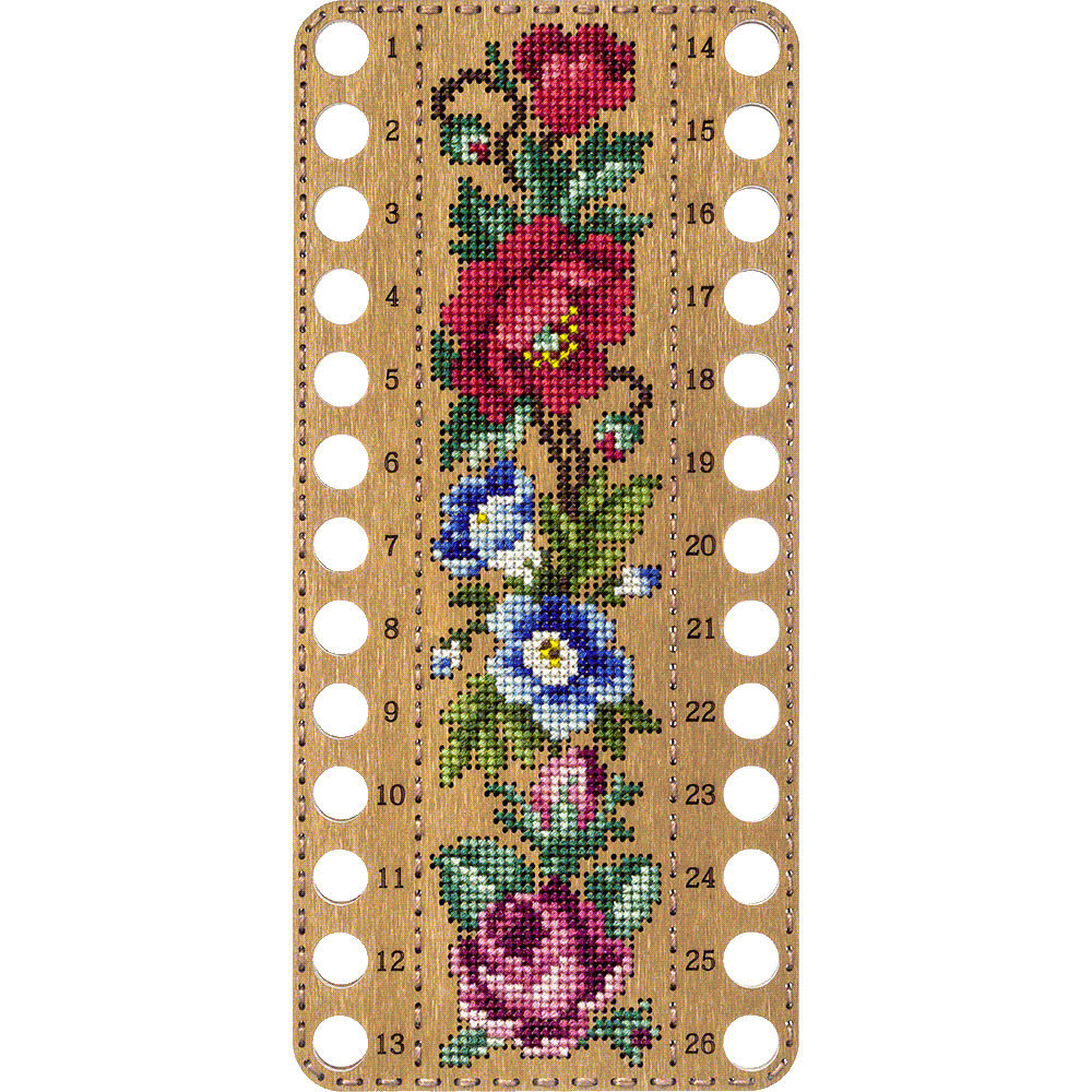 Wooden embroidery blank FLHW-019 with perforated design, thread, and needle for crafting.