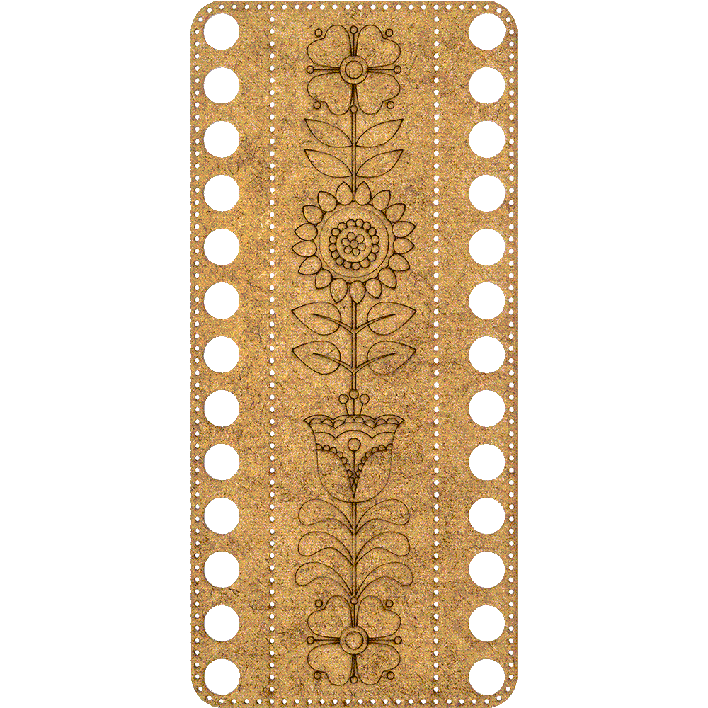 Wooden embroidery blank FLHW-019 with perforated design, thread, and needle for crafting.