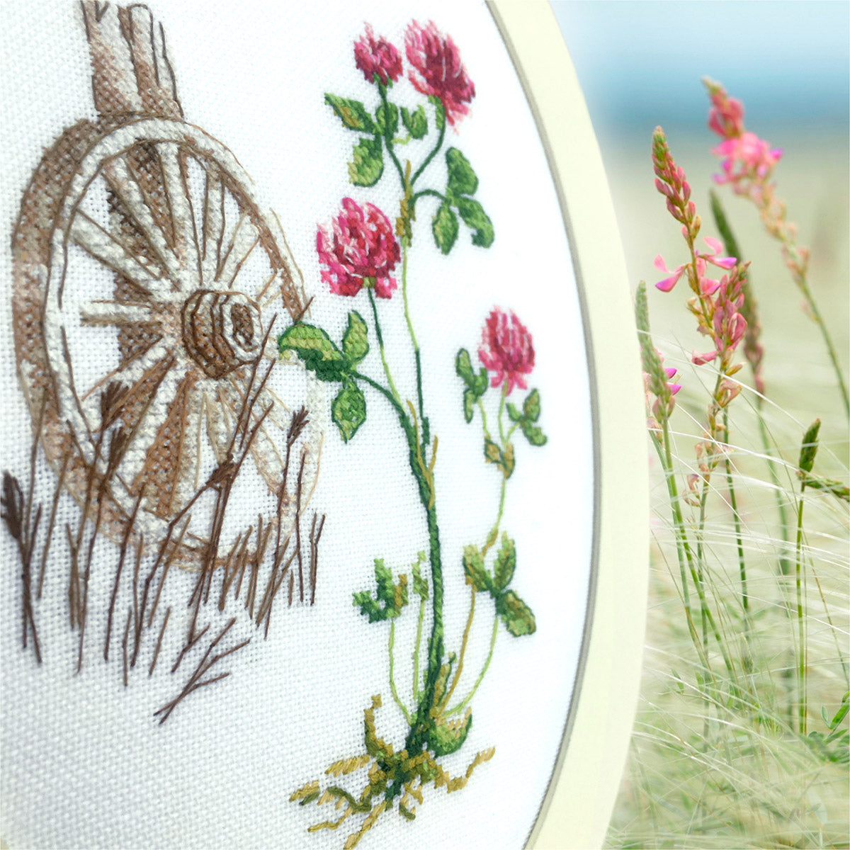 Bloomy Herbs M776 Counted Cross Stitch Kit featuring Aida16 canvas, DMC threads, and stitching accessories.