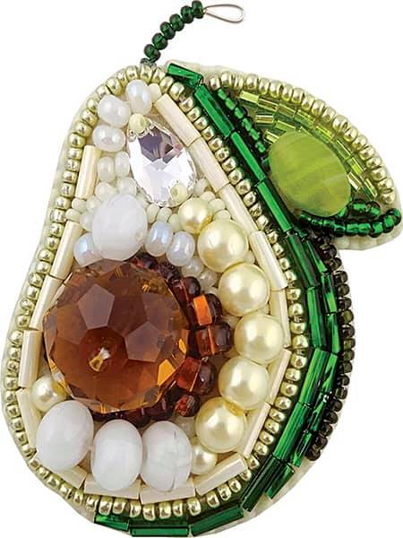 BP-213C Beadwork kit featuring colorful Preciosa and Crystal Art beads for creating an avocado-themed brooch.