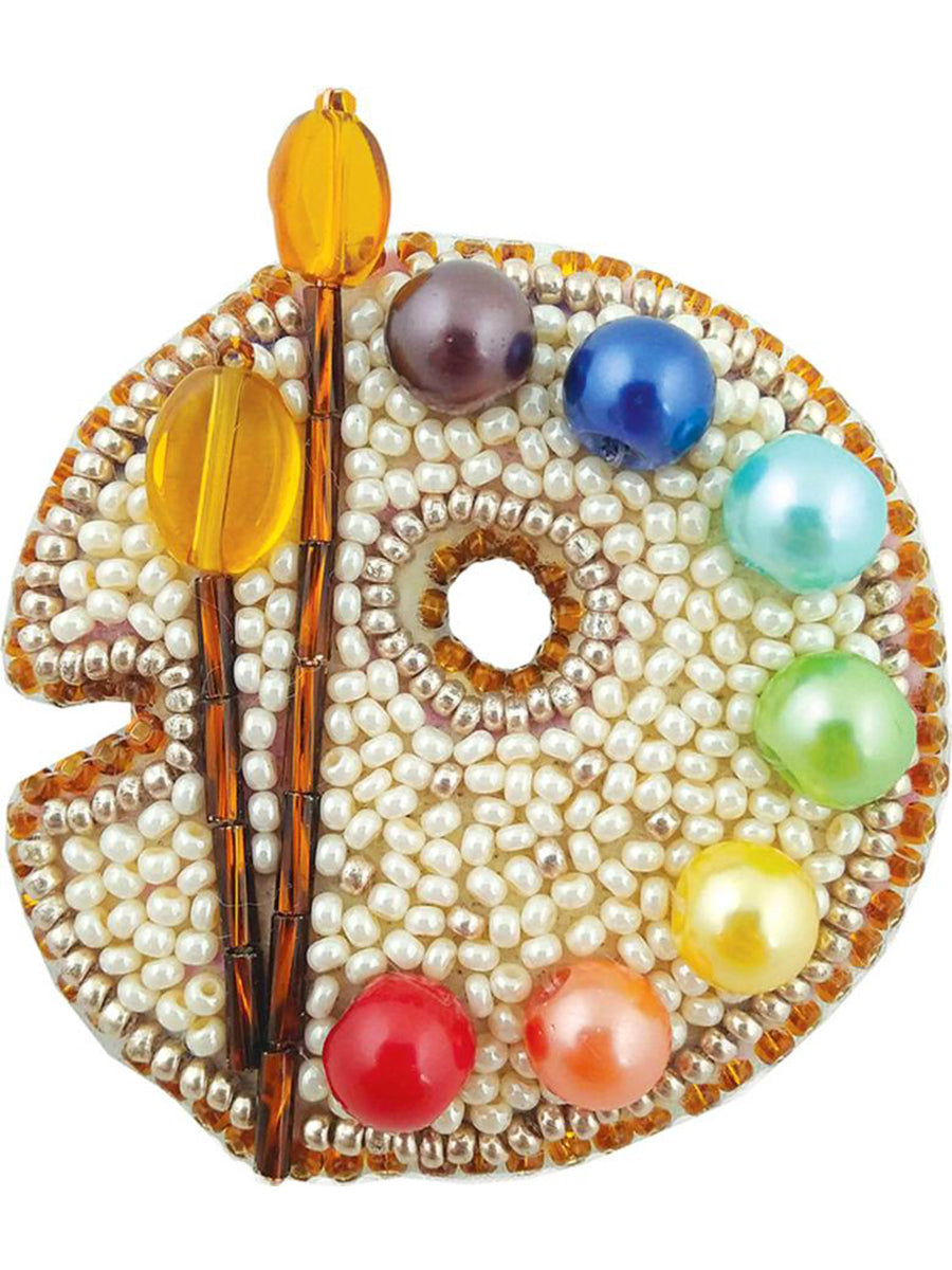 BP-223C Beadwork kit featuring colorful Preciosa and Crystal Art beads, instruction chart, and crafting materials for creating a brooch.