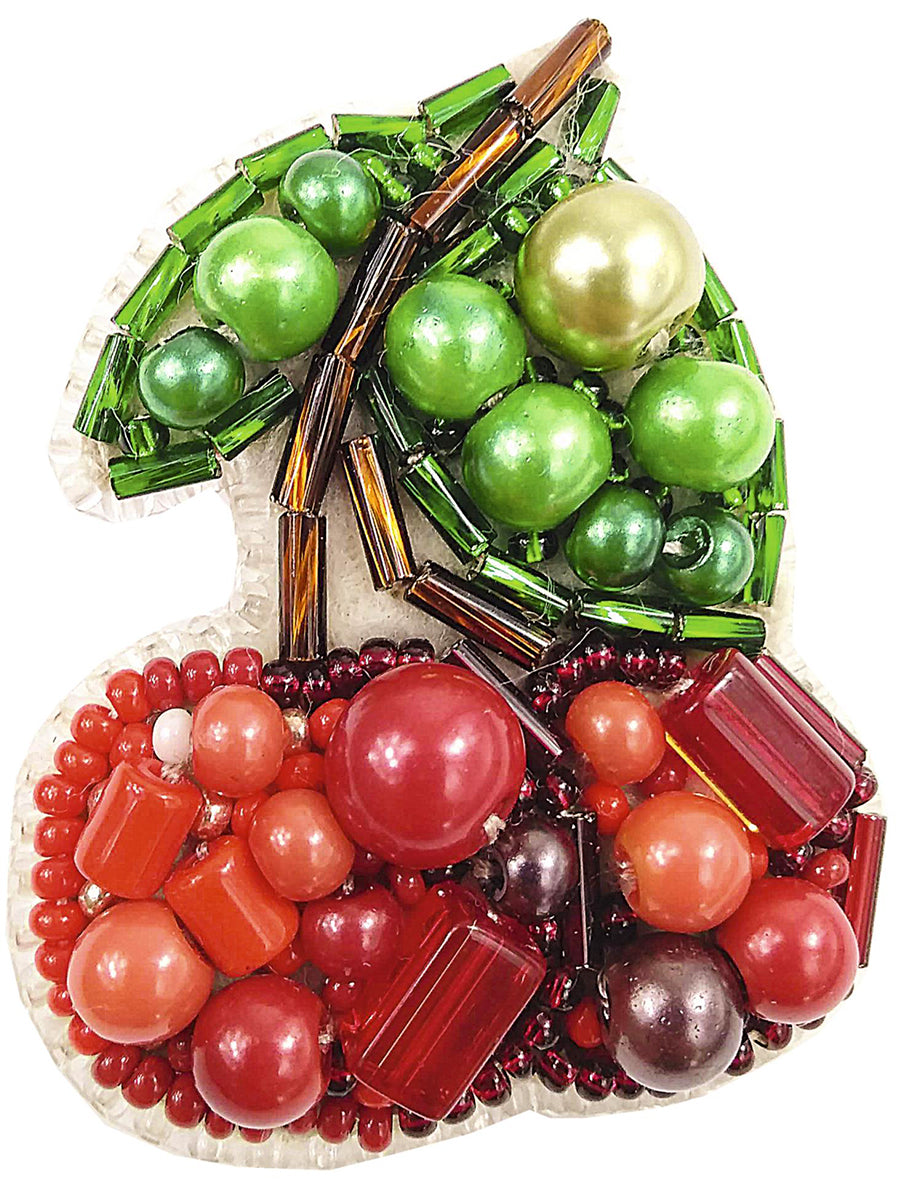 BP-243C Beadwork kit featuring colorful Preciosa and Crystal Art beads for creating a cherry brooch.