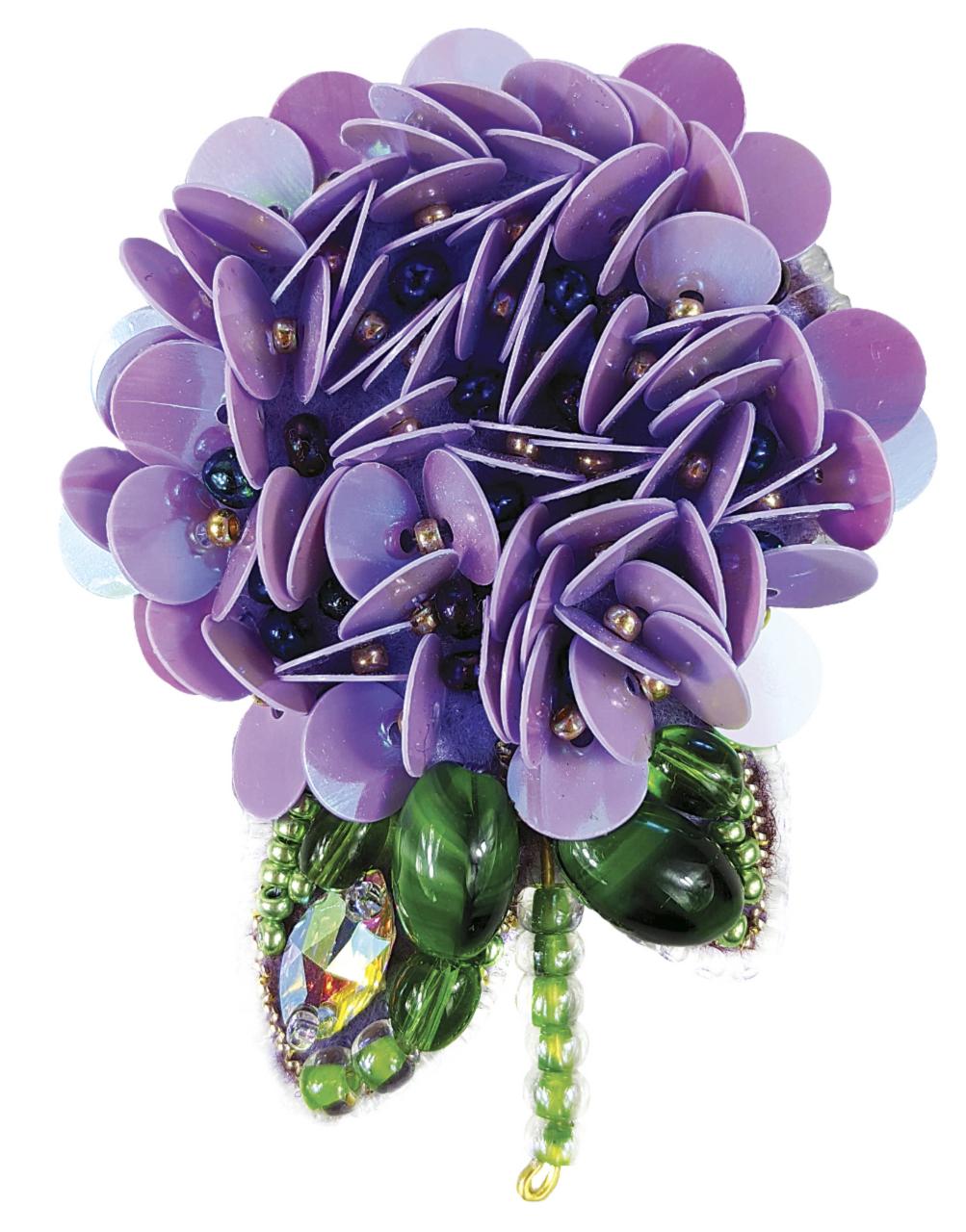 BP-272C Beadwork kit featuring colorful beads and materials for creating a Hydrangea brooch.