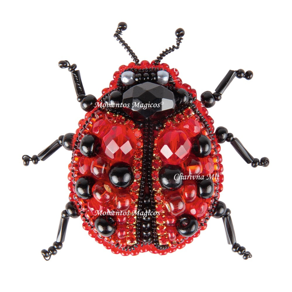 BP-318C Beadwork kit featuring colorful Preciosa and Crystal Art beads for creating a ladybug brooch.