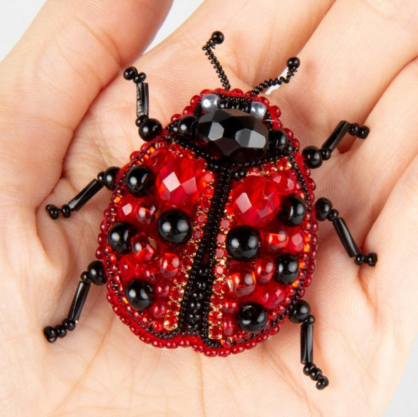 BP-318C Beadwork kit featuring colorful Preciosa and Crystal Art beads for creating a ladybug brooch.