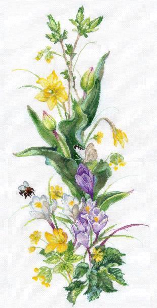 Brave Bumblebee 1015 Counted Cross Stitch Kit with colorful threads and Aida canvas.