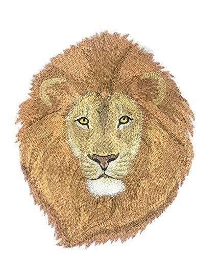 Brushed Lion Embroidered Patch showcasing a detailed lion portrait on a cotton base, ideal for iron-on or sewing applications.