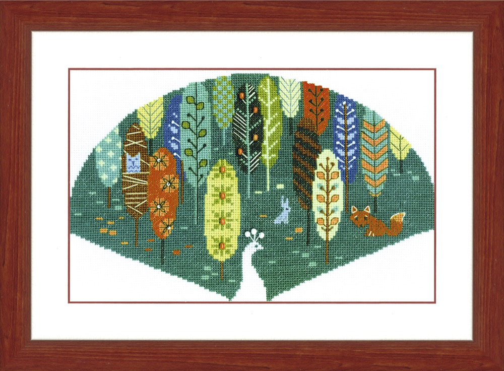 BT-174C Counted Cross Stitch Kit featuring a forest kingdom design with included materials like Aida fabric, cotton mouline, and Preciosa beads.