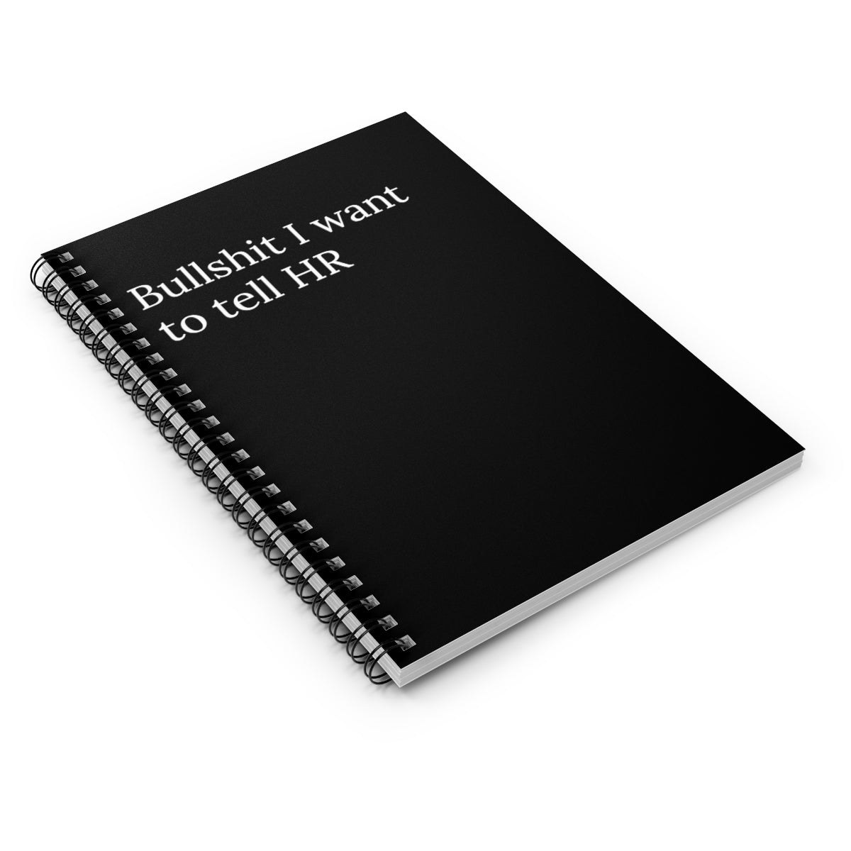 A humorous spiral notebook titled 'Bull Shit I Want to Tell HR' featuring ruled line pages, perfect for office use.