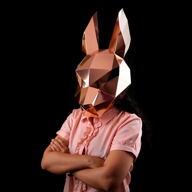 A beautifully crafted Bunny Rabbit Mask in Rose Gold, showcasing its intricate design and vibrant color, perfect for creative activities and celebrations.