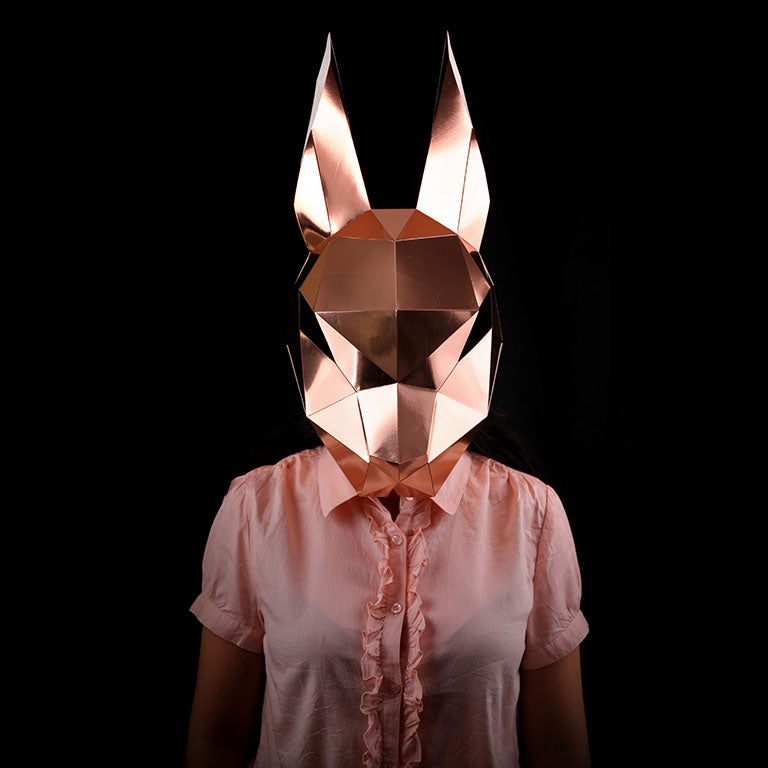 A beautifully crafted Bunny Rabbit Mask in Rose Gold, showcasing its intricate design and vibrant color, perfect for creative activities and celebrations.