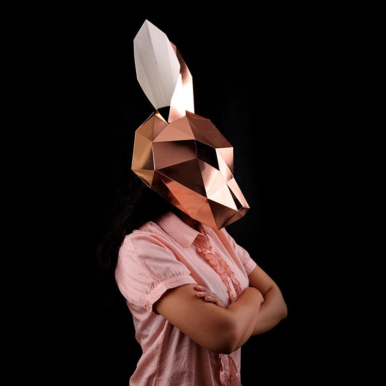 A beautifully crafted Bunny Rabbit Mask in Rose Gold, showcasing its intricate design and vibrant color, perfect for creative activities and celebrations.