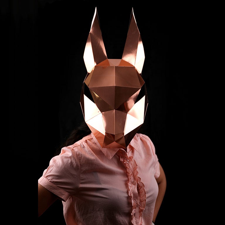 A beautifully crafted Bunny Rabbit Mask in Rose Gold, showcasing its intricate design and vibrant color, perfect for creative activities and celebrations.