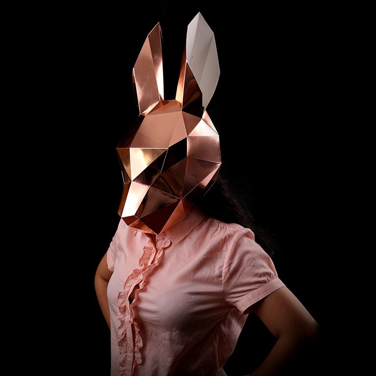 A beautifully crafted Bunny Rabbit Mask in Rose Gold, showcasing its intricate design and vibrant color, perfect for creative activities and celebrations.