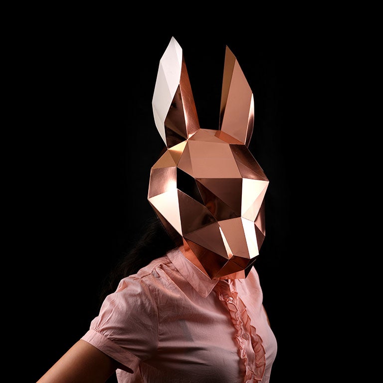 A beautifully crafted Bunny Rabbit Mask in Rose Gold, showcasing its intricate design and vibrant color, perfect for creative activities and celebrations.