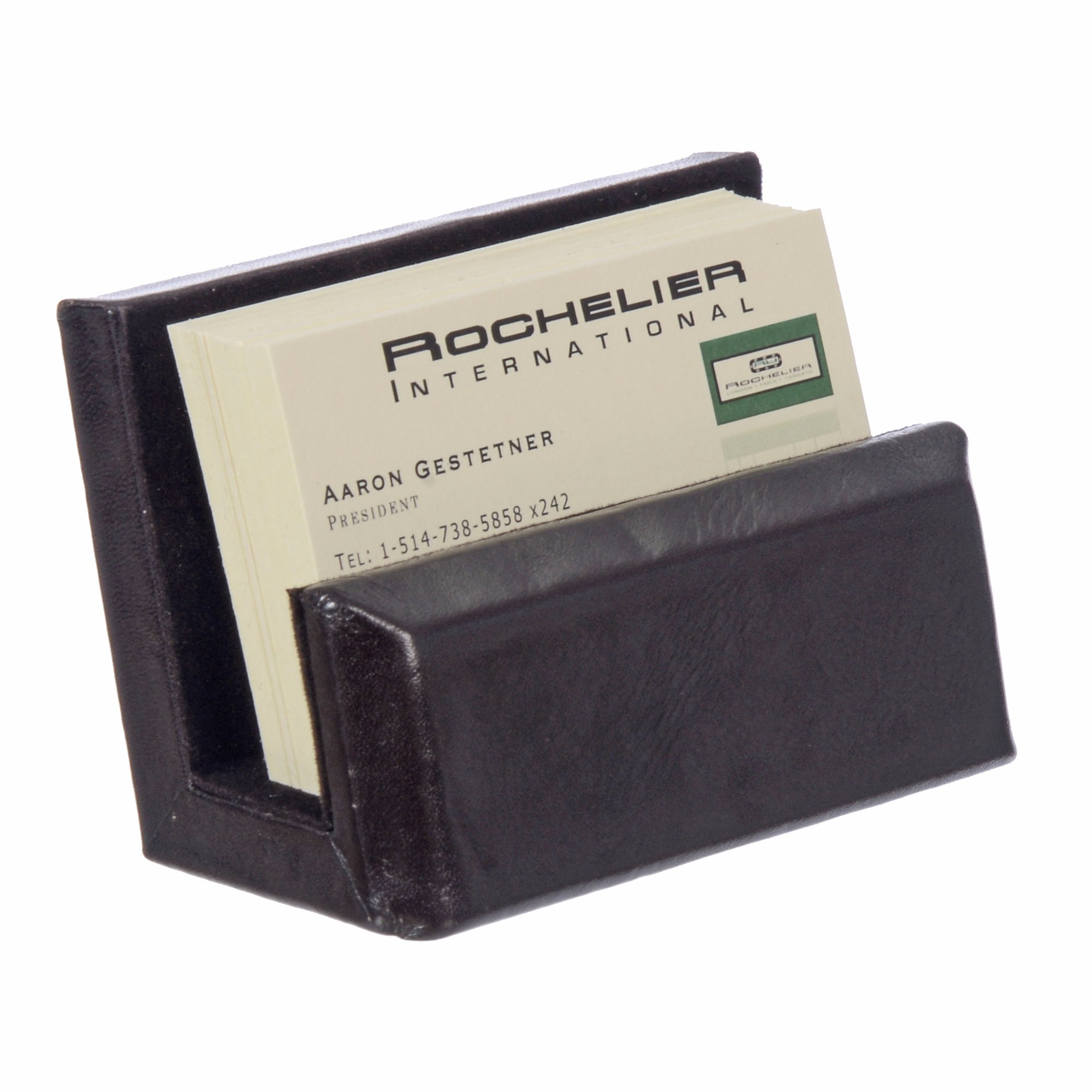 Elegant Italian glazed leather business card holder with velour lining, showcasing multiple business cards.