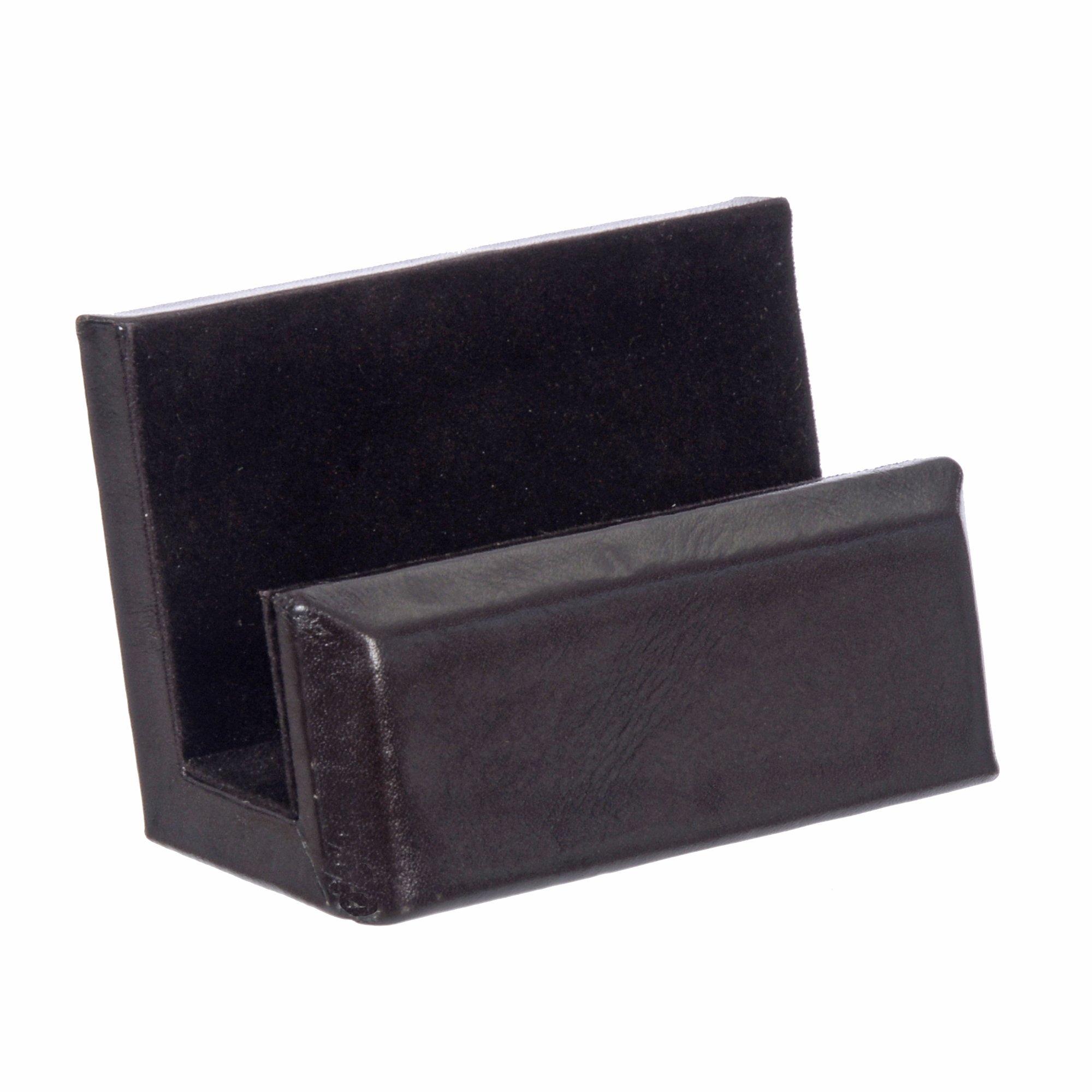 Elegant Italian glazed leather business card holder with velour lining, showcasing multiple business cards.