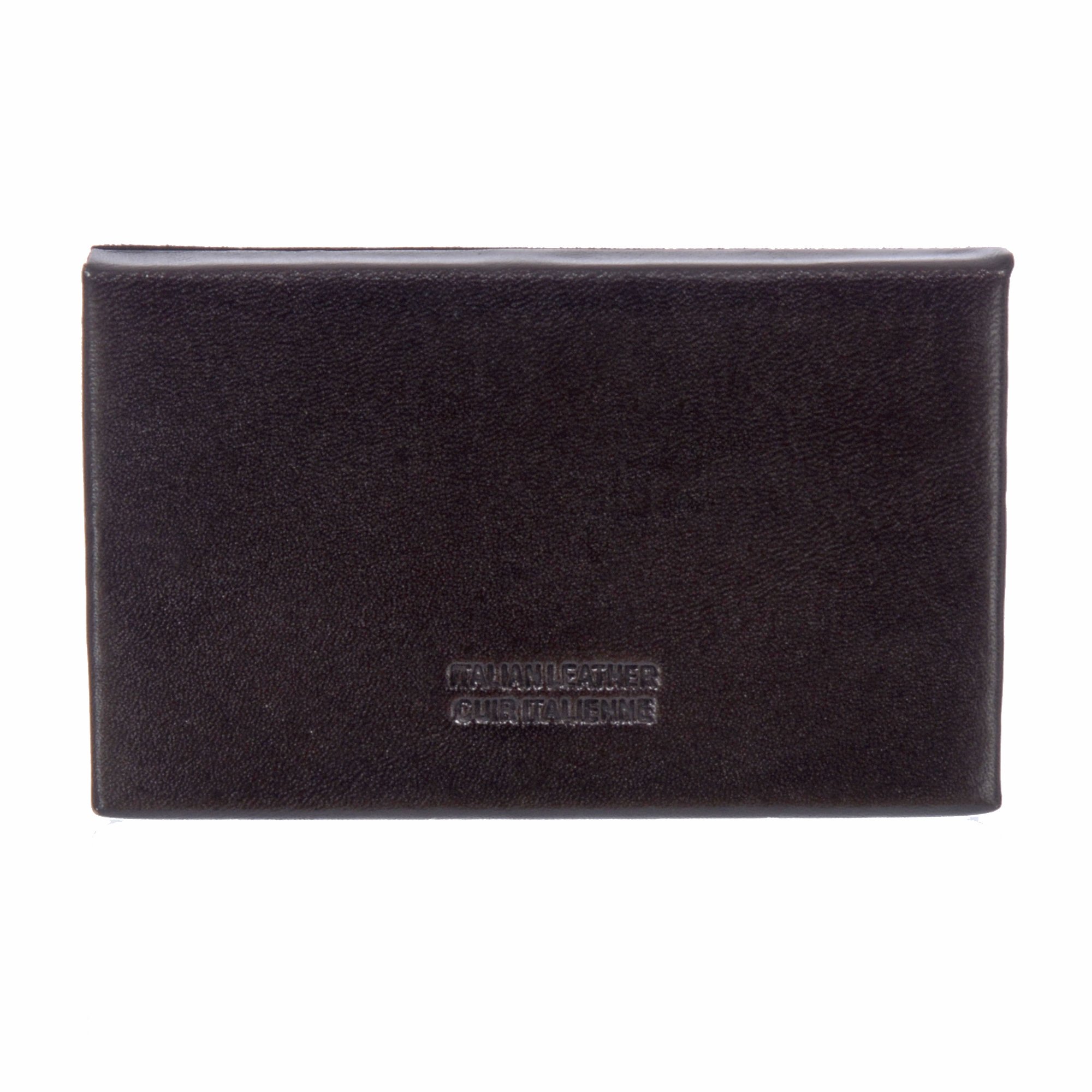 Elegant Italian glazed leather business card holder with velour lining, showcasing multiple business cards.