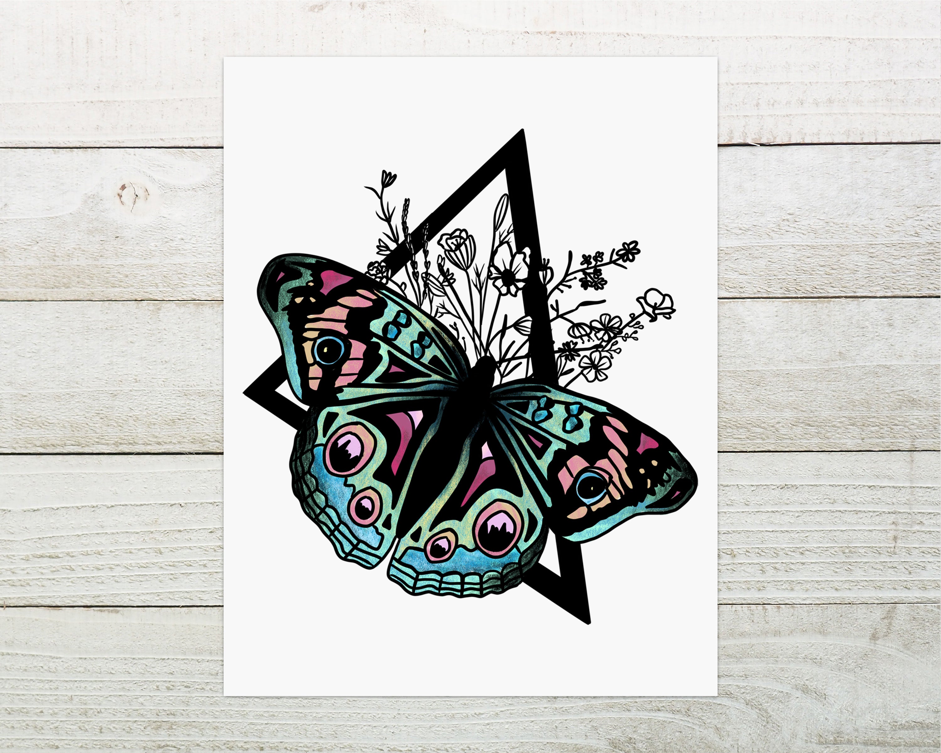 Butterfly Art Print featuring vibrant colors and intricate details, hand-signed by the artist, mounted on high-quality matte paper.