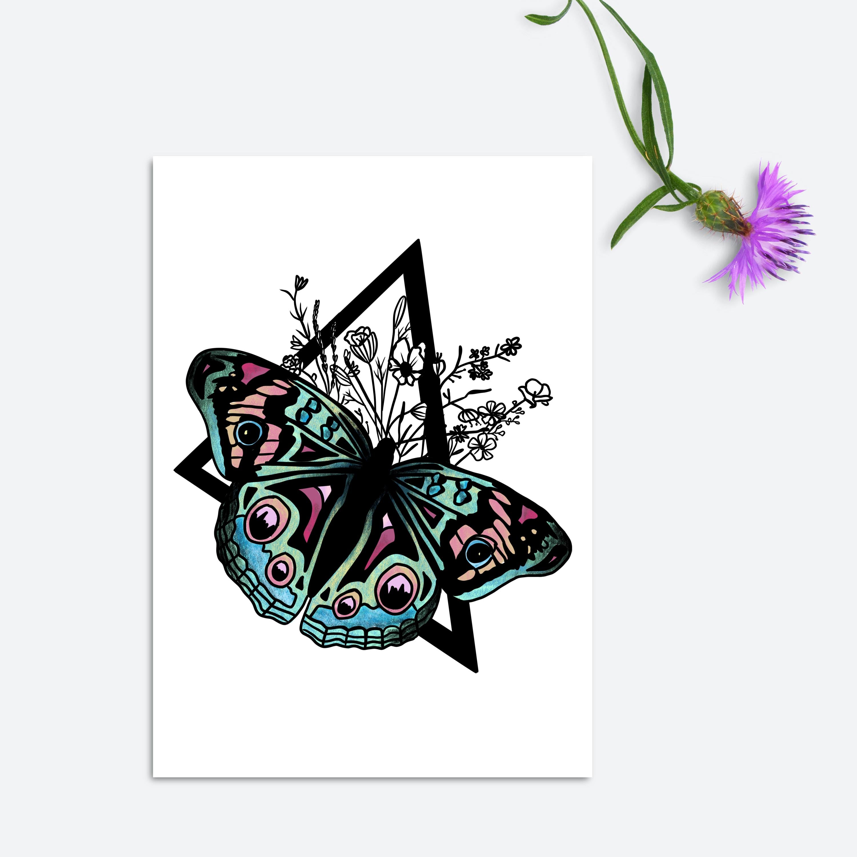 Butterfly Art Print featuring vibrant colors and intricate details, hand-signed by the artist, mounted on high-quality matte paper.