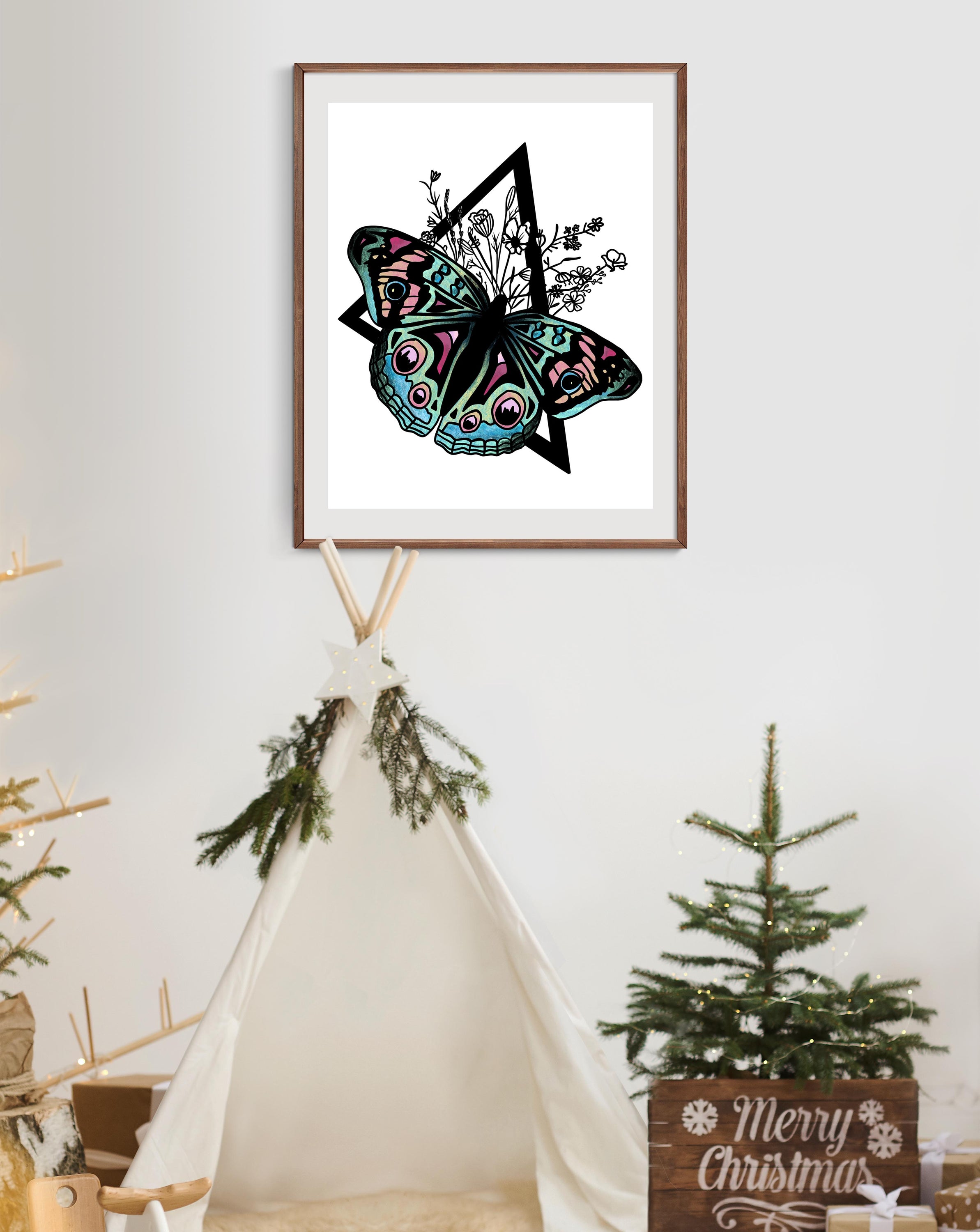 Butterfly Art Print featuring vibrant colors and intricate details, hand-signed by the artist, mounted on high-quality matte paper.