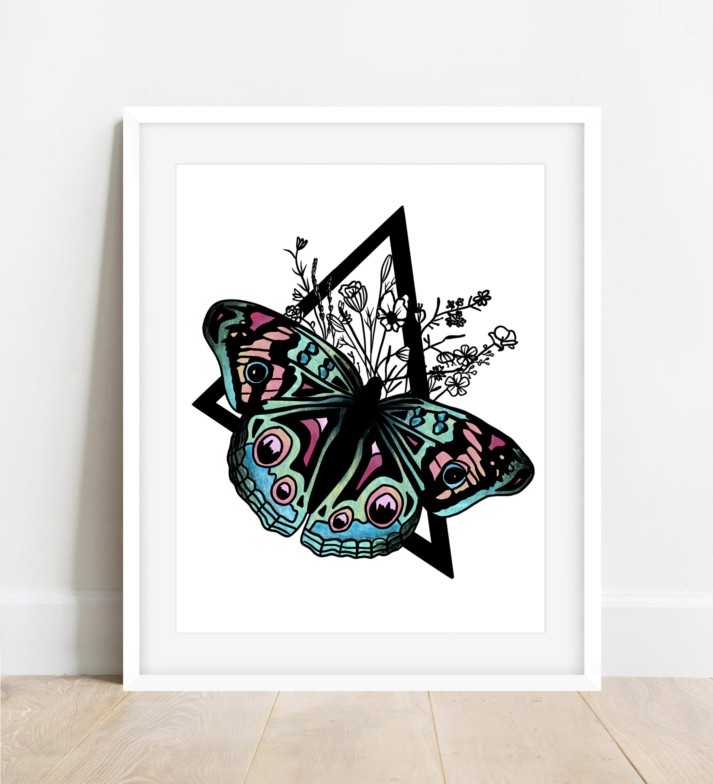 Butterfly Art Print featuring vibrant colors and intricate details, hand-signed by the artist, mounted on high-quality matte paper.