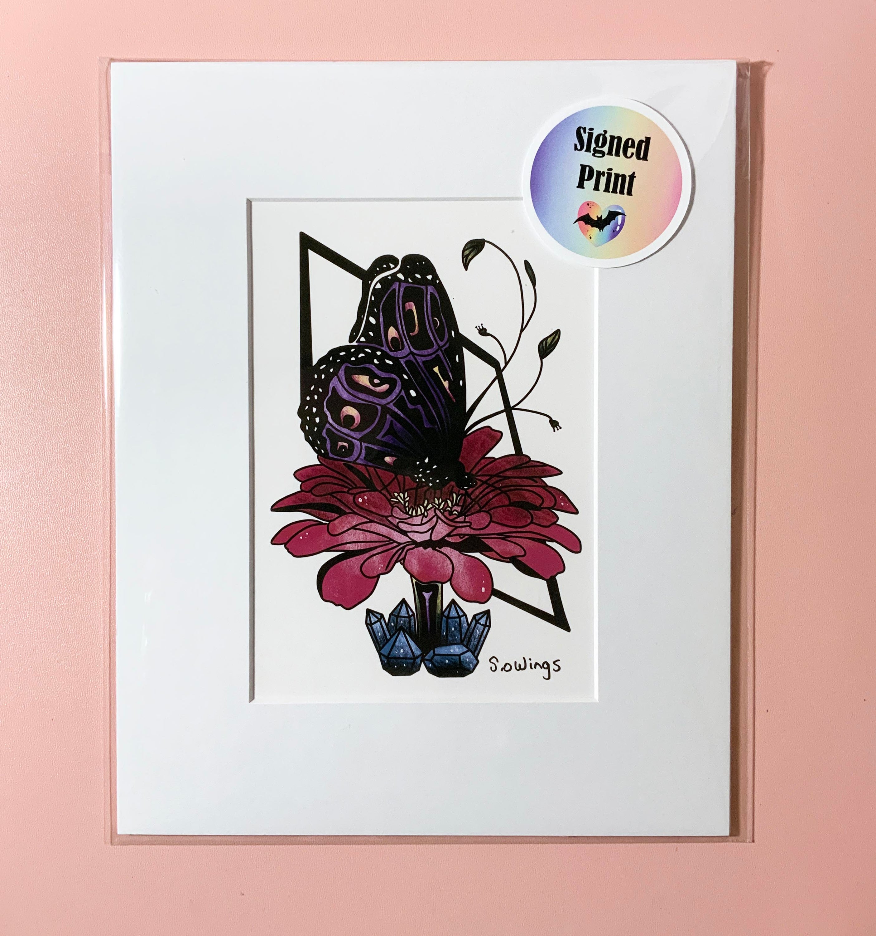 Butterfly Art Print featuring vibrant colors and intricate details, hand-signed by the artist, mounted on high-quality matte paper.