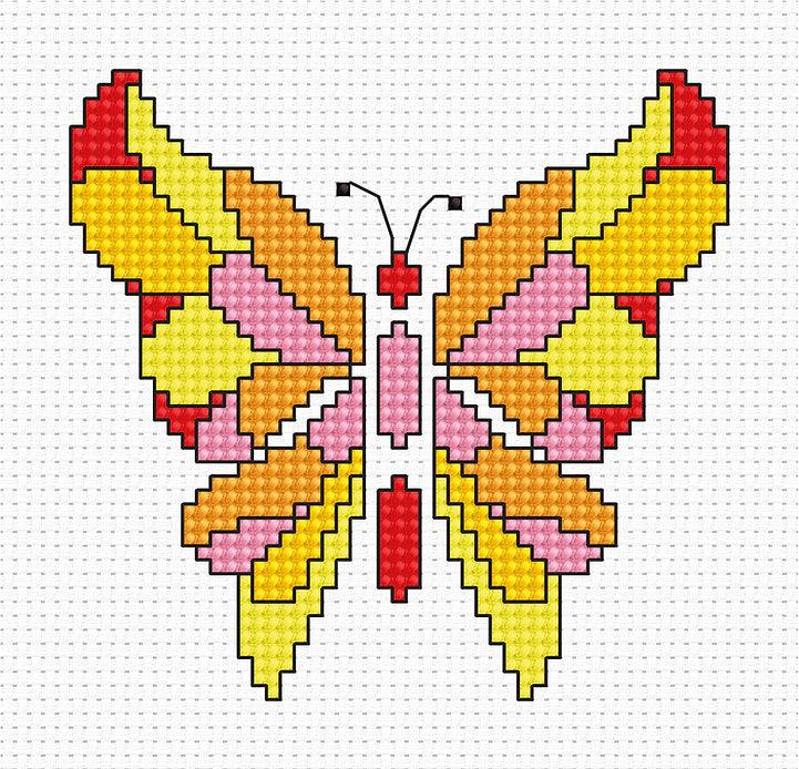 Butterfly B049L Counted Cross-Stitch Kit featuring Aida canvas, Anchor threads, needle, and instructions.