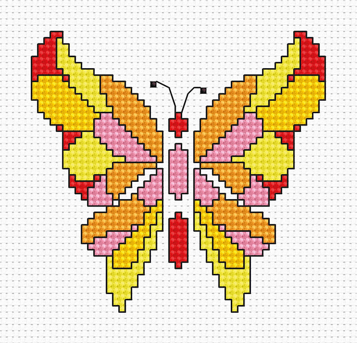 Butterfly B049L Counted Cross-Stitch Kit featuring Aida canvas, Anchor threads, needle, and instructions.