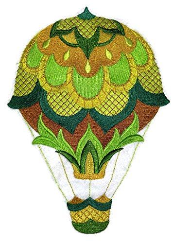 Carefree Carriage Jacobean Balloon embroidered iron-on patch featuring vibrant colors and intricate design, suitable for various garments.