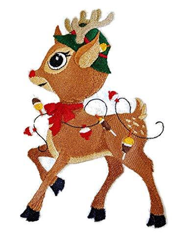 Catch A Little Christmas Rudolph embroidered patch, featuring vibrant colors and intricate embroidery on a cotton base, ideal for iron-on or sewing applications.