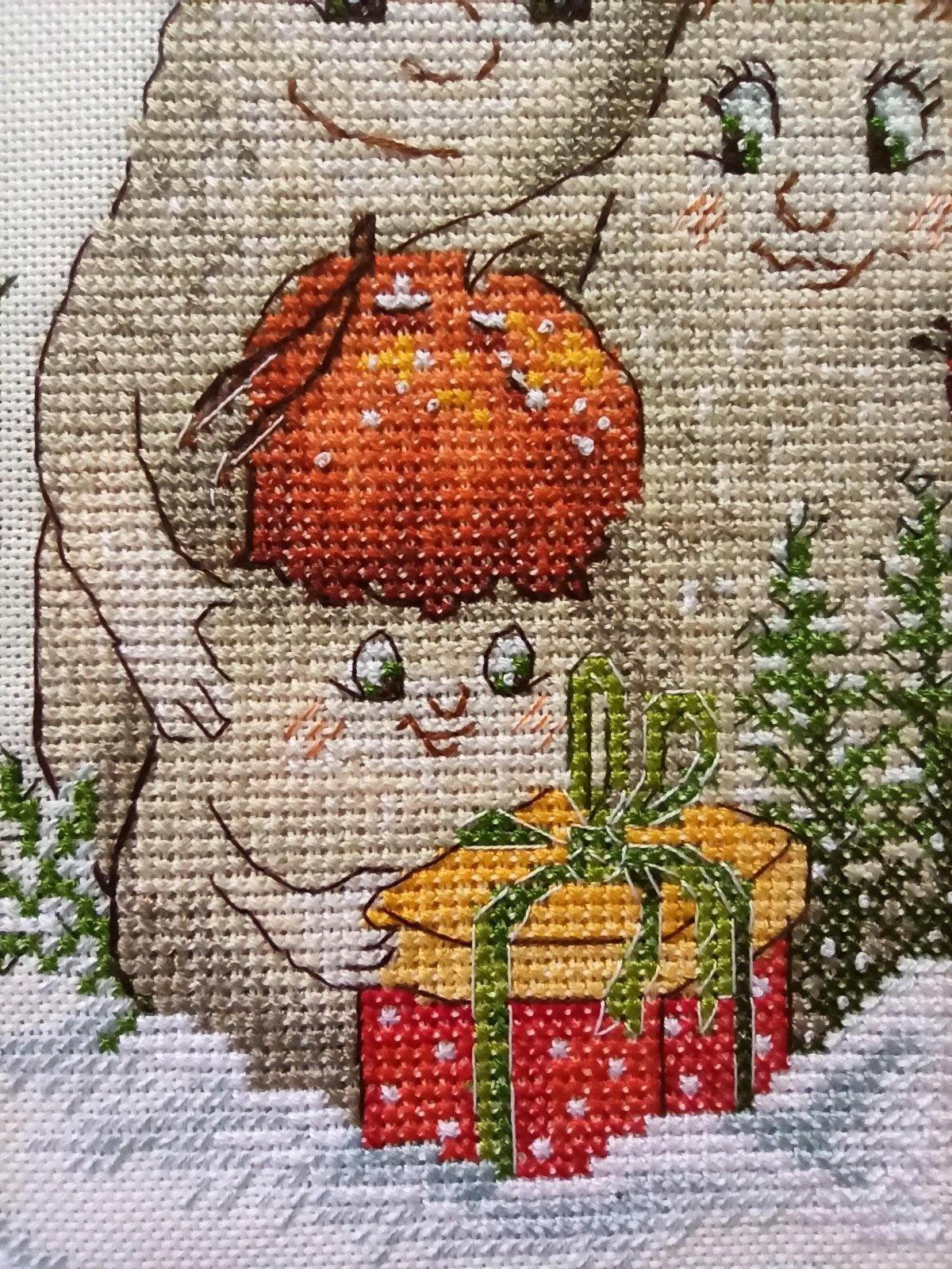 Celebration in the Forest VL-31 Counted Cross-Stitch Kit featuring a whimsical mushroom family in a winter setting.