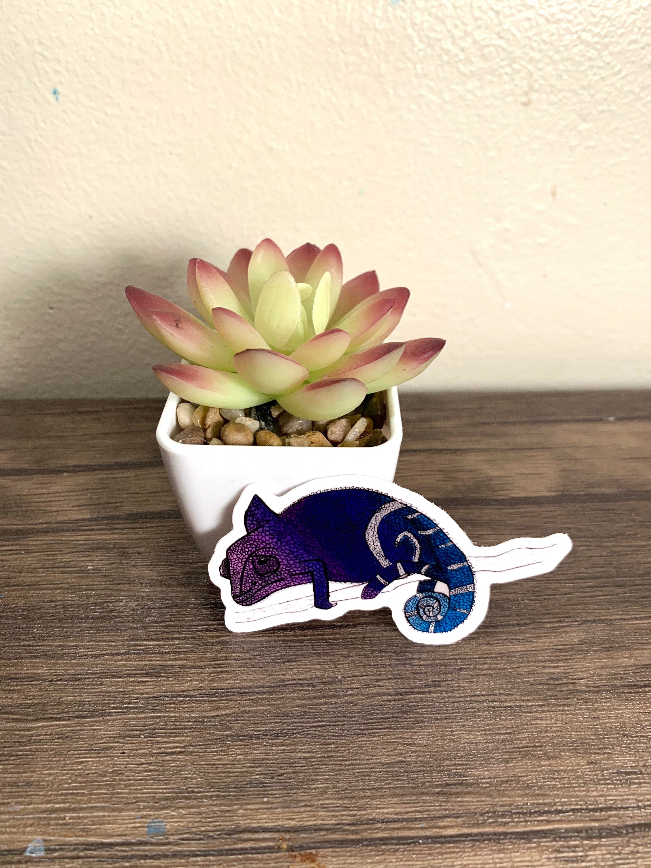 A colorful chameleon sticker designed for customization, featuring vibrant colors and a playful design, perfect for hydroflasks and laptops.