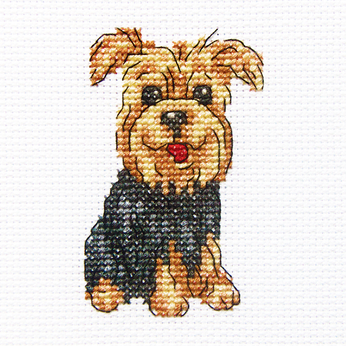 Cheerful Archie H238 Counted Cross Stitch Kit featuring Aida canvas, DMC threads, and needle, perfect for crafting.