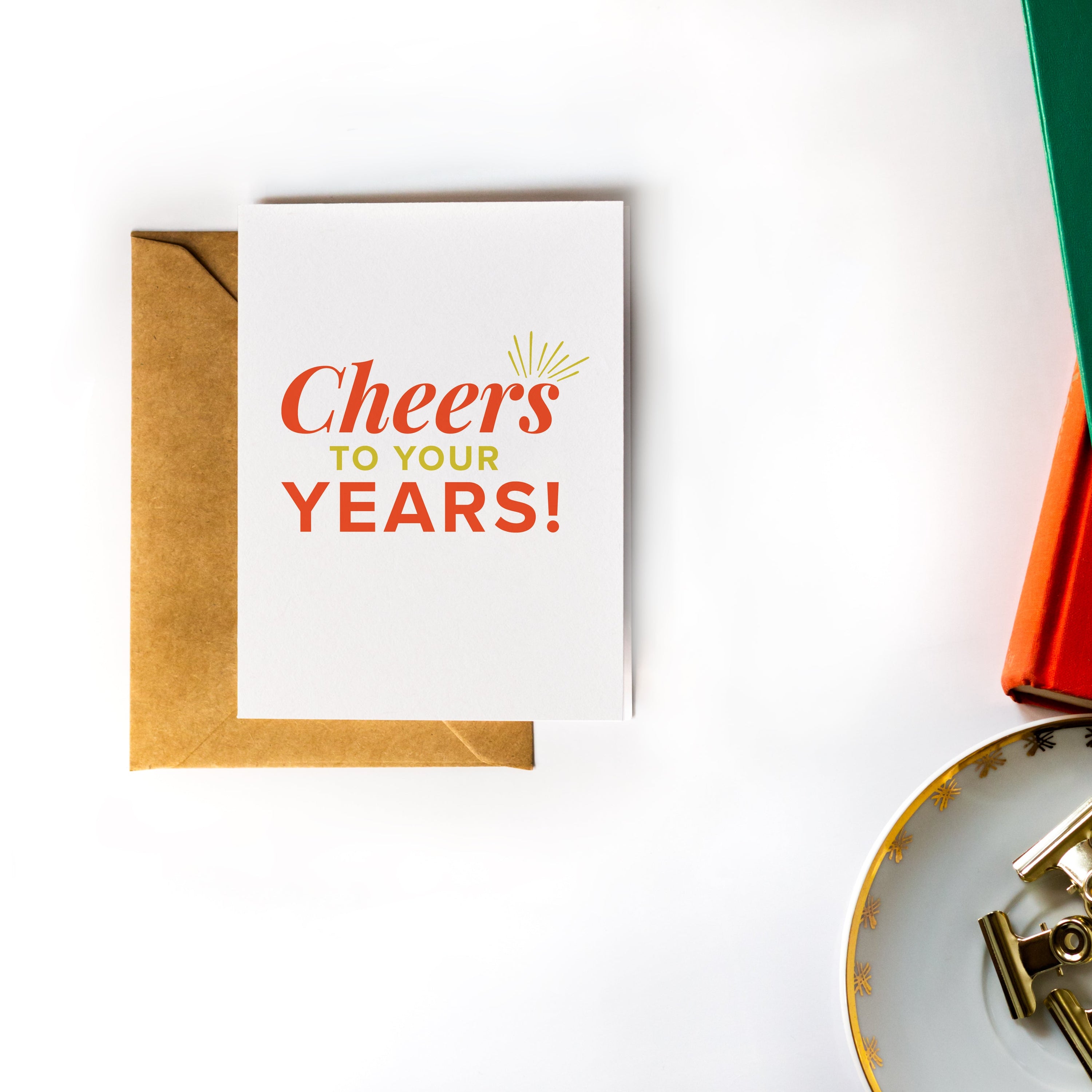 Cheers to Your Years - Almost Perfect Edition birthday card with elegant design and kraft envelope.